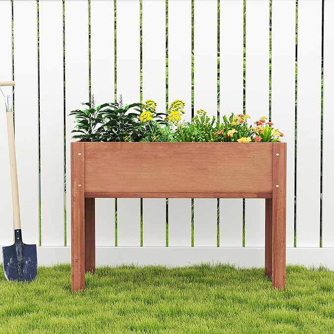 40x20x31 inch Raised Garden Bed with Legs, Elevated Wooden Planter Box for Outdoor Plants Flowers Fruits Vegetable Herb Growing