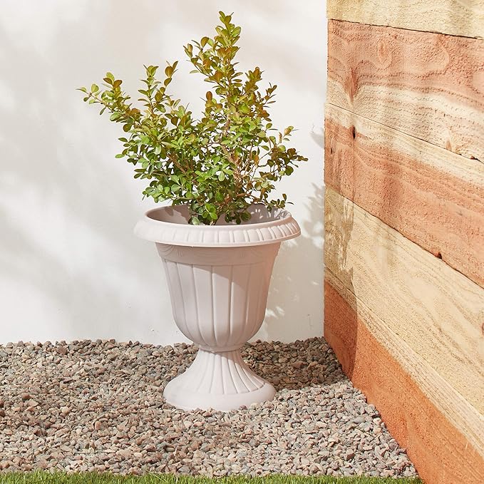 Arcadia Garden Products PL10TP Classic Traditional Plastic Urn Planter Indoor/Outdoor, 15" x 13", Taupe