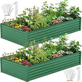 DWVO 2pcs 8 x 4 x 1.5 FT Raised Garden Bed Kit, Outdoor Galvanized Flower Bed with Safety Rubber and Gloves, Large Metal Planter Box for Vegetables, Flowers, Herbs, Fruits, Green