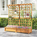 HAPPYGRILL 71" Raised Garden Bed with Trellis, Wood Planter Container w/2 Hanging Roof & Garden Boxes, 4 Drainage Holes, Outdoor Planter Box w/Removable Bottom Plate for Climbing Plants Flowers Vine