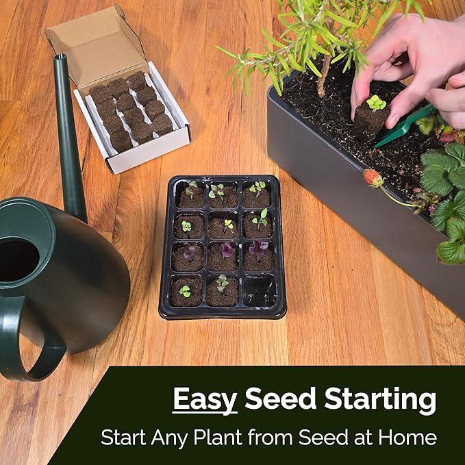 Seed Starter Tray Kit – Indoor Seed Starting Kit with Humidity Domes (2-Pack), 12-Cell Seed Starter Trays, 24 Organic Grow Plugs, Labels & Replanting Tools
