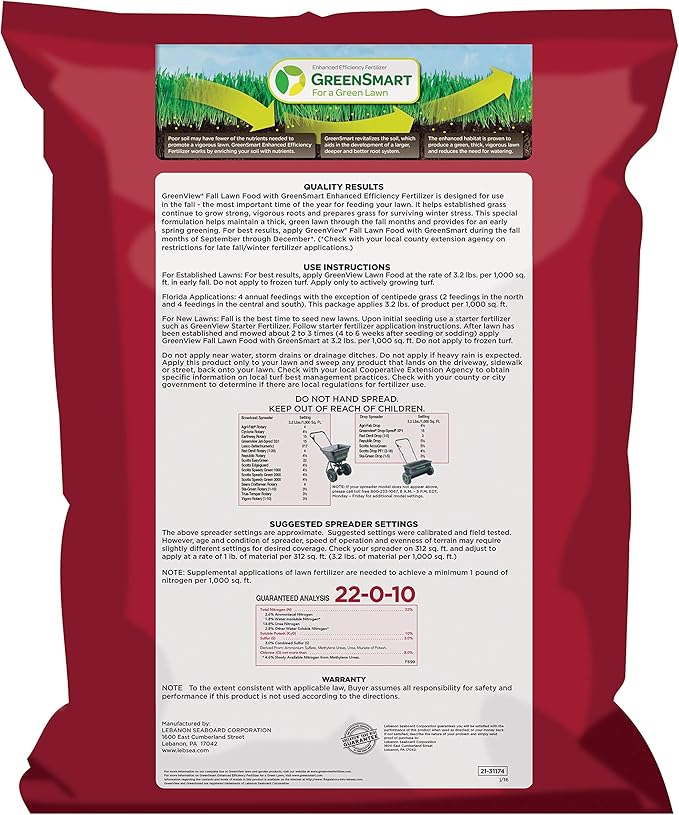 GreenView Fall Lawn Food - 16 lb. Bag - Covers 5,000 sq. ft.