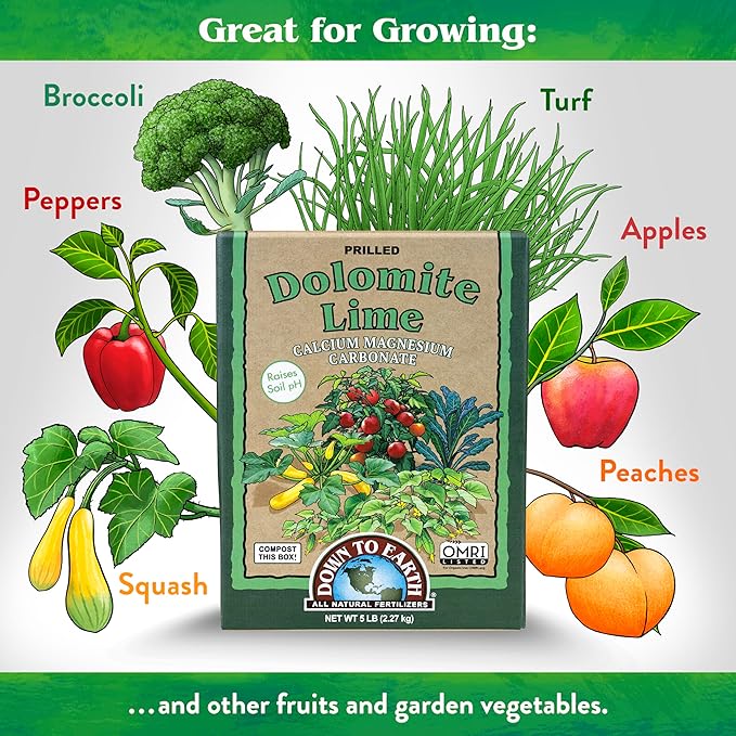 Down To Earth All Natural Fertilizers Organic Prilled Dolomite Lime - Calcium Magnesium Carbonate Raises Soil pH for Vegetable Gardens, 5 lb
