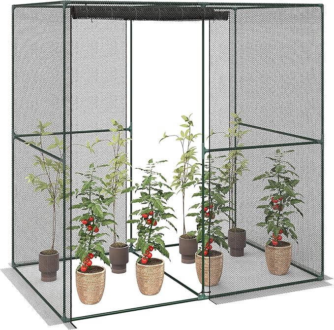 Outsunny 6' x 4' x 6' Crop Cage, Plant Protection Tent with Zippered Doors for Vegetable Garden, Backyard, Black