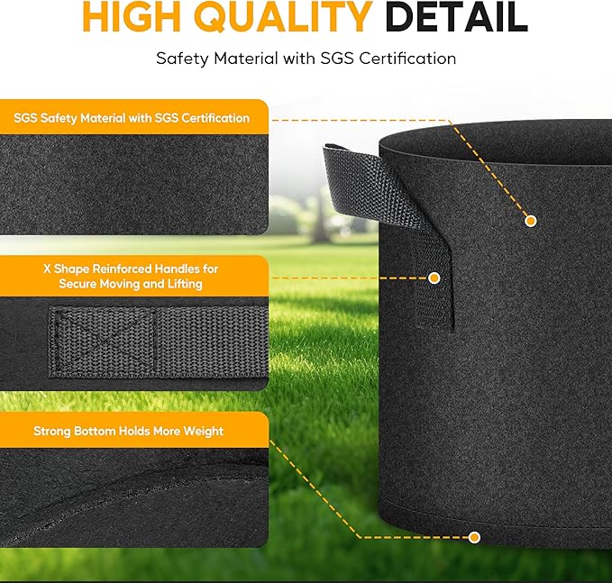 HealSmart Plant Grow Bags 10 Gallon 20-Pack, Tomoato Planter Pots with Handles, Aeration Nonwoven Fabric, Heavy Duty Gardening Planter for Vegetable, Herbs and Flowers, Black New