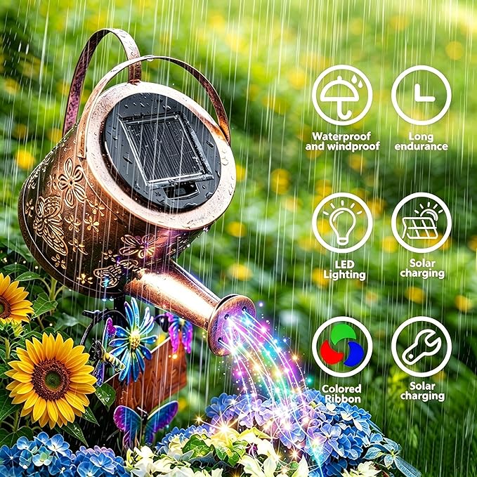 Solar Watering Can Light - Solar Lights Yard Decorations Outdoor,Garden Decor Lights for Yard,IP65 Waterproof Hanging Lantern Lights,Outside Garden Flower Bed Decor Light for Moms Birthday