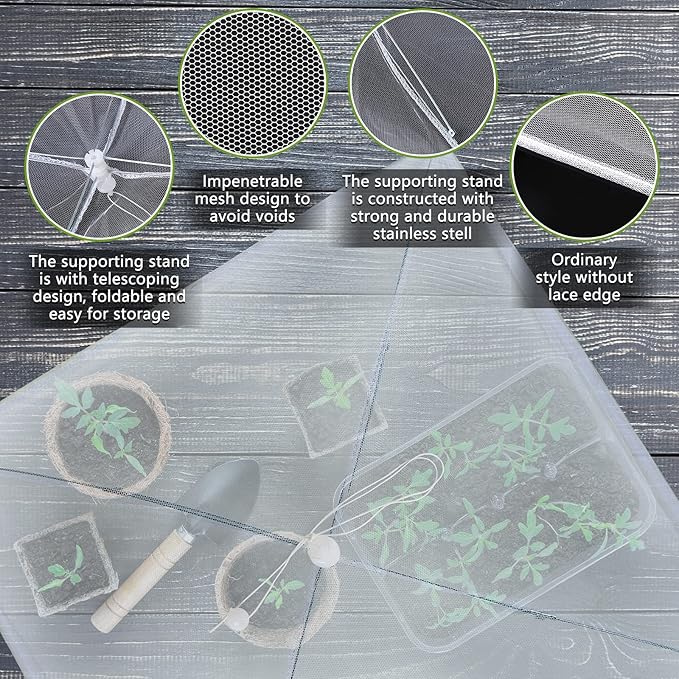 Sawysine 4 Pack Mesh Plant Cover Reusable Screen Cloche Dome Plant Protector Tent Collapsible Umbrella for Outdoor Garden Greenhouse Vegetable Flowers Strawberry from Animals(24 x 24 Inch,White)
