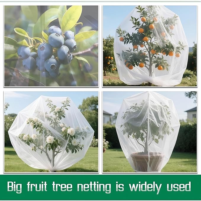Drawstring & Zipper Fruit Tree Netting Cover - 2 Pack 8x8 FT- Reusable Bird Netting for Blueberry Bushes, Anti-Cicada/Deer/Squirrel Large Plant Protection Net