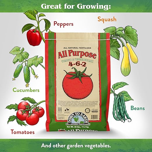 Down To Earth All Natural Fertilizers Organic All Purpose Tomato & Vegetable Mix - Plant Food for Tomatoes, Peppers, Herbs and Flowers 4-6-2, 40 lb