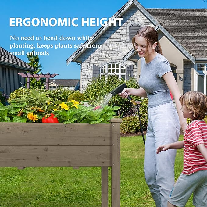 BlueWish 72''L x 23''W x 30''H Outdoor Cedar Garden Bed, Raised Garden Bed with 8 Drainage Holes & 6 Legs, Elevated Planter Boxes for Gardening, Vegetable, Flower, 661lbs Capacity, Brown