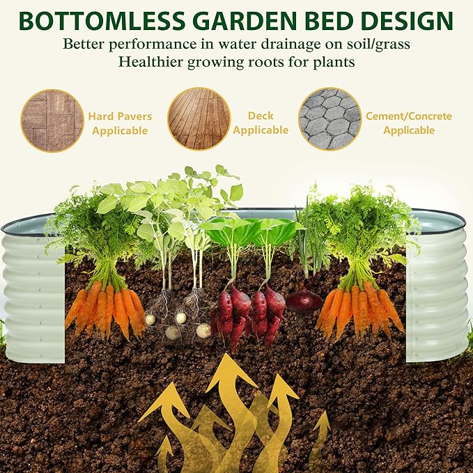 BlueWish 8x2x2FT Raised Garden Bed, 23.1" H Raised Garden Beds with 2 Aluminum Support Rods, Galvanized Steel, Rubber Strips, 9-in-1 Planter Raised Beds for Vegetable, Flower, Herbs, Beige