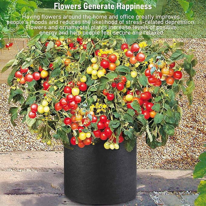 Tall Fabric Pots for Plants, 5 Gallon 5 Pack Cloth Grow Bags with Short Handles, Taller Design for Deep Root Vegetables, Washable Reusable Plant Pots for Garden Patio Pond