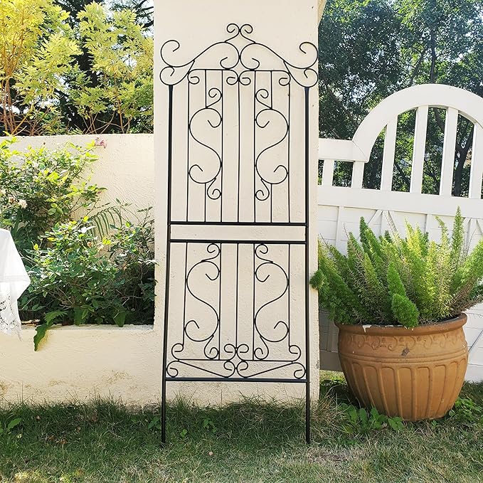 1 Pack 59" H x 22" W Garden Trellis for Climbing Plants Outdoor Plant Climbing Rose Trellis Iron Trellis Ivy Cucumbers Decorative Metal Black