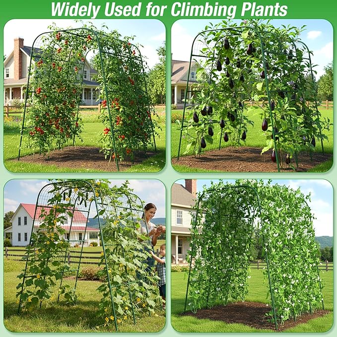 Cucumber Trellis for Raised Bed 48" L x 64" H, U-Shape 16mm Heavy-Duty Metal Garden Trellis for Climbing Plants Outdoor, Vegetable Arch Support Frame for Tomato Pea Zucchini Grape Flowers Vines