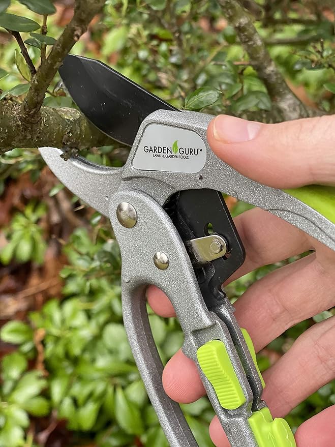 Garden Guru Ratchet Pruning Shears - Professional Garden Clippers with Ergonomic Grip and Brush - Makes Tough Cuts Easy (2 Pack)