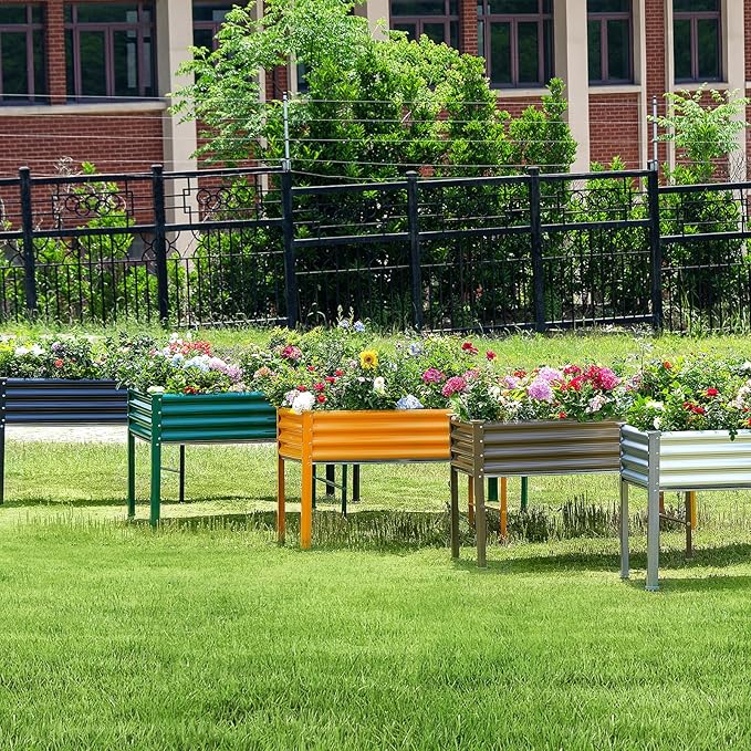 Land Guard Galvanized Raised Garden Bed with Legs, 96×24×32in Raised Garden Beds Outdoor with Drainage Holes, Planter Boxes Outdoor for Backyard, Patio, Balcony, 1200lb Capacity, Cream Yellow