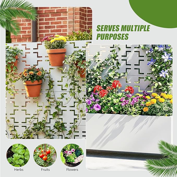 Casaphoria Metal Raised Garden Bed with Trellis and Wheels, 47"x47"x16" Planter Box for Climbing Plants, Vegetables & Vines, Features Drainage Holes and Privacy Screen, White-Square