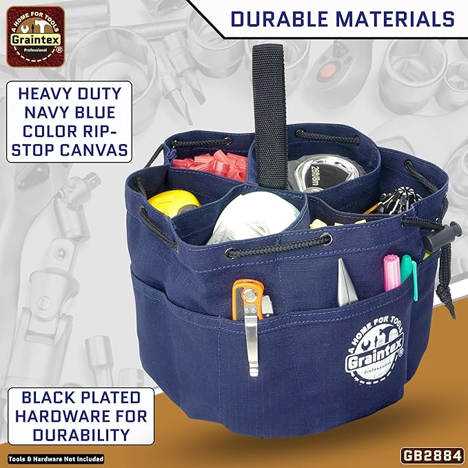 Graintex 18 Pockets Grab Bag Rip-stop Canvas Drawstring Closure, Small Part Organizer Pouch, Small Tools, Screws, Parts, Parachute Tool Bag for Efficient Storage - Navy Blue