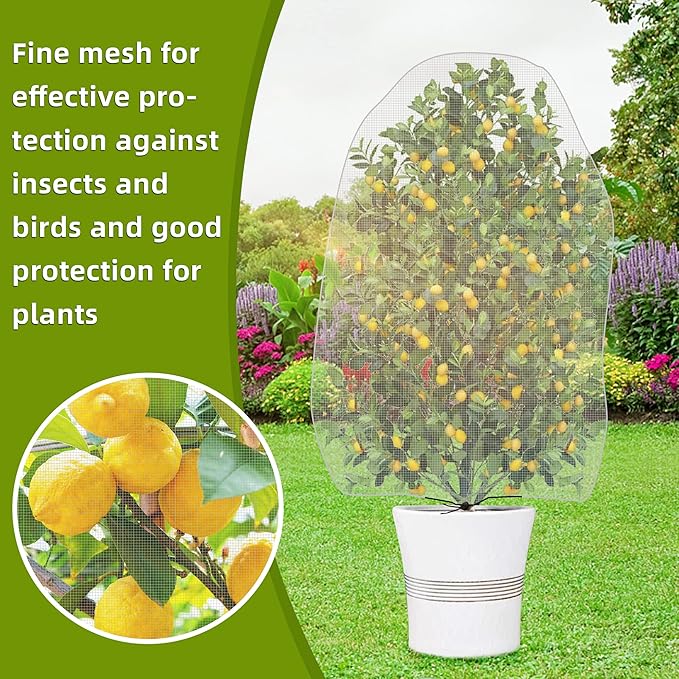 Alpurple 2 PCS Insect Bird Barrier Netting Mesh with Drawstring- 4.6 x 3 Ft Garden Bug Netting Plant Cover- Fruit Tree Net for Protect Plant Fruits Citrus Flower from Insect Bird Eating