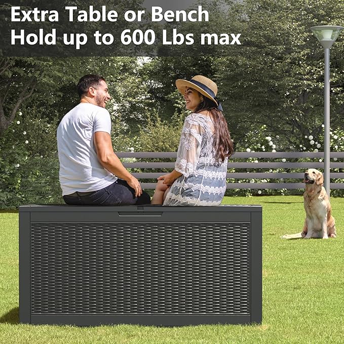 Oudoor Storage Deck Boxes Waterproof, Waterproof and UV Resistant Outdoor Storage Box Lockable Lid for Delivery Box, Indoor, Garden Tools, Pool Supplies, Patio (Black, 120 Gallon)