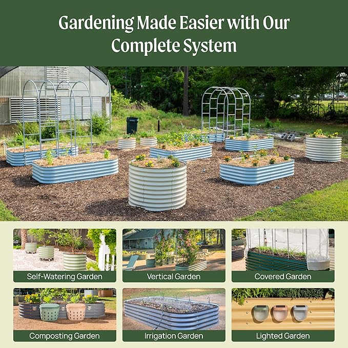 32" Extra Tall Raised Garden Bed Kits, 3.5 x 5 x 2.7ft Raised Planter Box Outdoor, 2 x 6.5 x 2.7ft Deep Root 6 in 1 Modular Metal Raised Beds for Gardening Vegetables Flowers Fruits - Sunlit Oak
