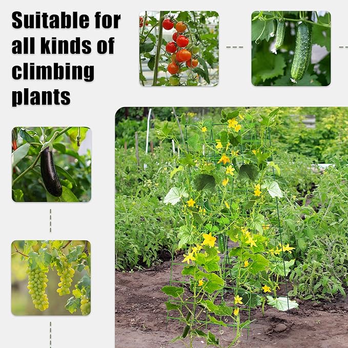 Pack 2 Heavy Metal Garden Trellis for Climbing Plants with Trellis Netting & Garden Clips, A-Frame Cucumber Trellis for Raised Bed
