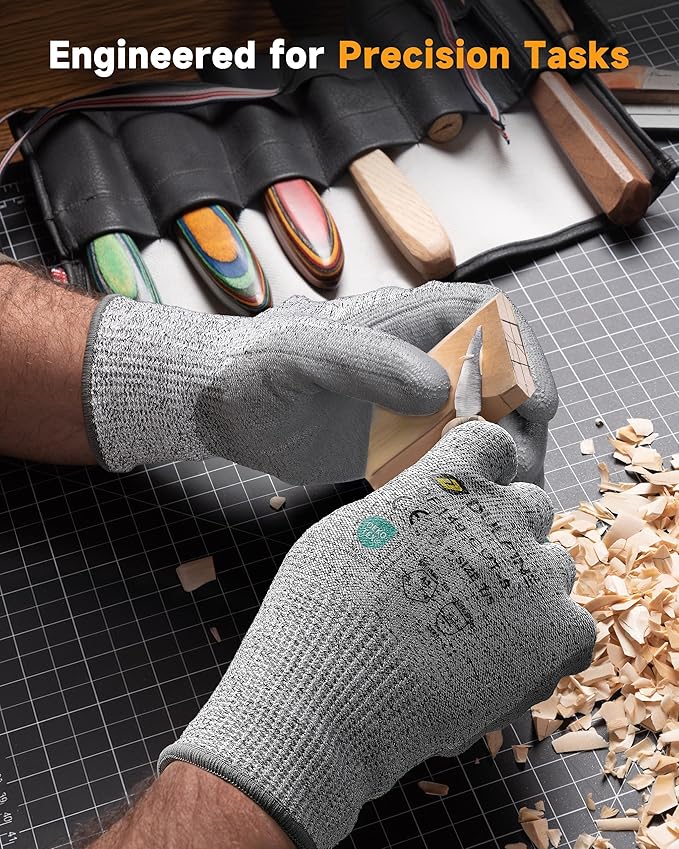 DULFINE ANSI A3 Cut Resistant Work Gloves for Men, 6 Pairs Pack PU Coated,Ideal for Wood working, Glass Cutting, Construction, Cargo Handling, Car Repair(Small)