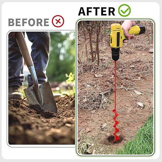 TCBWFY 2x32 Inch Auger Drill Bit for Planting - Long Handle Easy Planter Garden Auger - Bulb & Bedding Plant Augers - Post Hole Digger for 3/8”Hex Drive