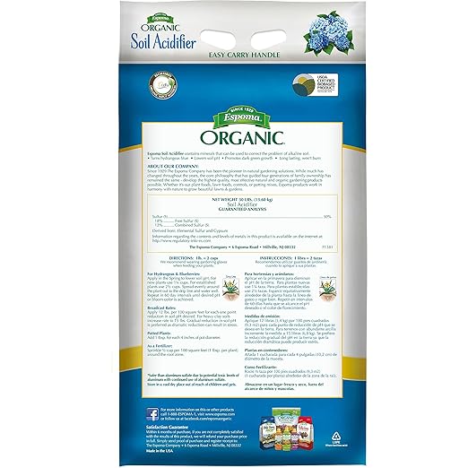 Espoma Organic Soil Acidifier Soil Amendment; Lowers Soil pH and Turns Hydrangeas Blue! Contains Elemental Sulfur & can be Used for Organic Gardening 30 lb. Bag - Pack of 1