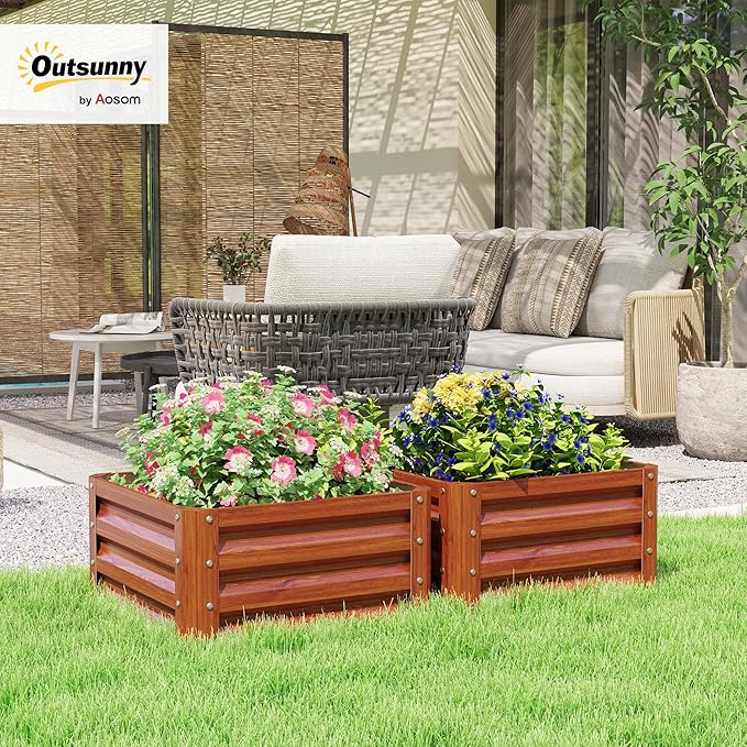 Outsunny 2 Piece Galvanized Raised Garden Bed, 2' x 2' x 1' Metal Planter Box, for Growing Vegetables, Flowers, Herbs, Succulents, Brown