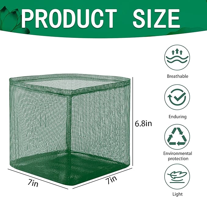 EBaokuup 4 Pcs Aquatic Pond Planting Bags-7" Reusable Mesh Water Garden Pond Plant Pot-Breathable Green Square Lily Plant Pots for Pond Bog Plant Garden Terrestrial Plant