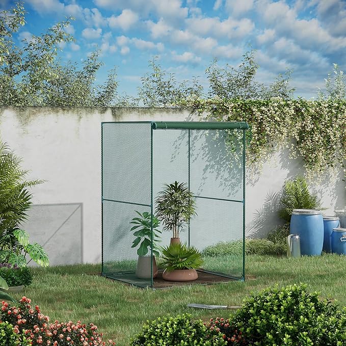 Outsunny 4' x 4' x 6' Crop Cage, Plant Protection Tent with Zippered Doors for Vegetable Garden, Backyard, Dark Green