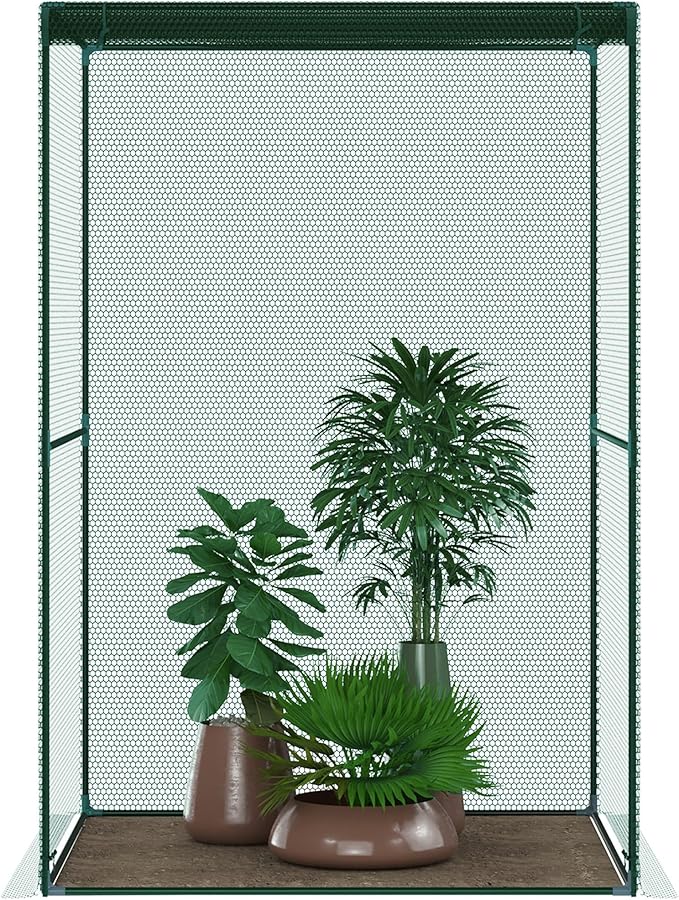 Outsunny 4' x 4' x 6' Crop Cage, Plant Protection Tent with Zippered Doors for Vegetable Garden, Backyard, Dark Green