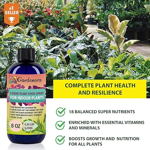 Gardenera Professional Tropical Plant Superfood Spray Mist for Home Gardening | Micro-Fungi Enriched Fertilizer Mist for Healthy Leaves & Growth | 18 Vitamins & Minerals for Tropical Plants - 8oz