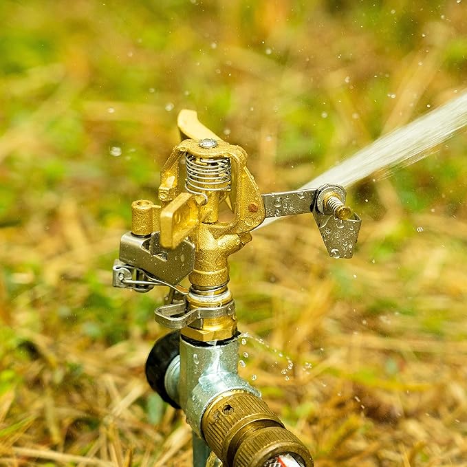 Hourleey 2 Pack Impact Lawn Sprinklers for Yard, Heavy Duty Water Sprinkler Head with Aluminum Alloy Spike Base, Adjustable Pulsating Sprinkler for Large Area Lawn Patio Garden