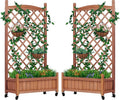 Raised Garden Bed with Trellis Set of 2, Outdoor Wood Planter Box & Plant Stand with Climbing Racks