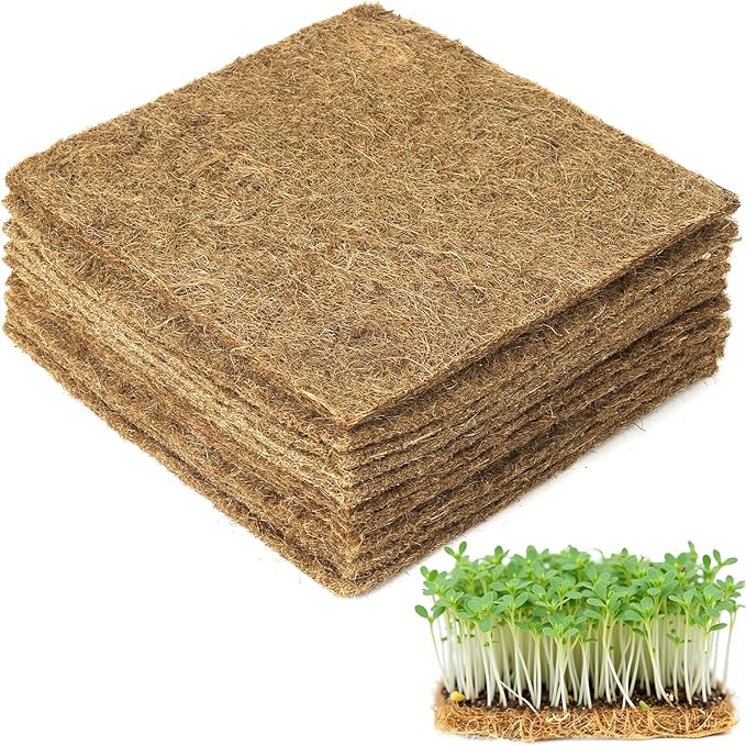 10 Pack Jute Grow Mat for Microgreens, 5" x 5" Hydroponic Grow Pads for Growing Tray Sprouting Trays Jute Fiber Seed Starter Planting for Micro Greens & Wheatgrass
