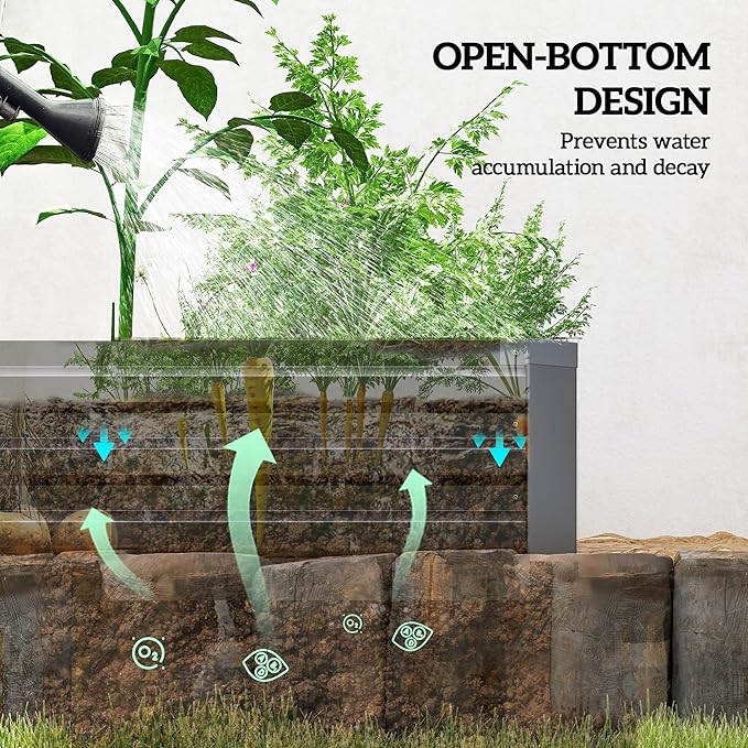 Outsunny 8 x 2 x 1ft Galvanized Raised Garden Bed Kit, Outdoor Metal Elevated Planter Box with Safety Edging, Large Raised Bed for Growing Flowers, Herbs and Vegetables, Dark Gray