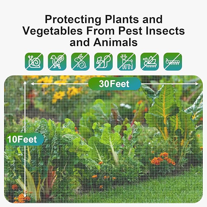 Garden Netting Pest Barrier: 10'x30' Fine Bug Netting for Garden Protection Row Cover Raised Bed Screen Mesh Greenhouse Mosquito Net, Protecting Tree Plants Vegetable Flowers Fruits