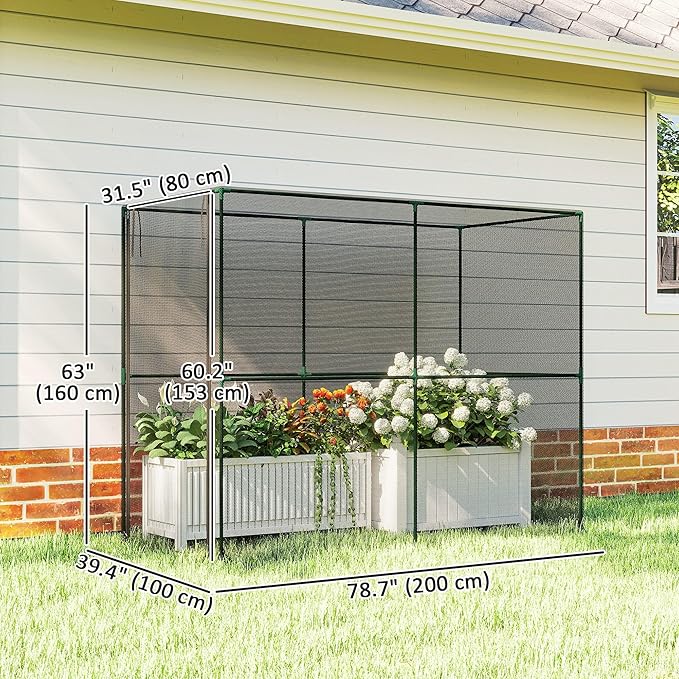 Outsunny Crop Cage, 6.6' x 3.3' x 5.2' Large Plant Protection Tent with Roll-Up Zippered Door, Outdoor Garden Cage for Vegetables, Flowers, Fruits, Raised Beds, Black