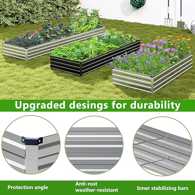 2PCS 7x3x1ft Galvanized Raised Garden Bed Kit, Galvanized Planter Raised Garden Boxes Outdoor, Large Metal Raised Garden Beds for Vegetables,Silver