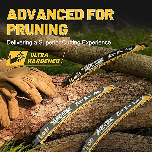TOLESA 12in. Japanese Teeth Reciprocating Saw Blade, Arc Edge Wood Pruning Saw Blades 6TPI for Tree Trimming, Wood Cutting, Durable & Sharp, 3 Pieces