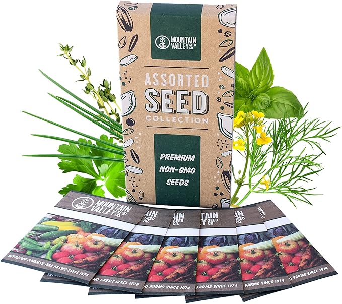 Culinary Herb Seeds Garden Collection | Basic Assortment | 6 Non-GMO Seed Packets: Basil, Dill, Oregano, Parsley, Chives & Mustard | Grow Cooking Herbs & Spices