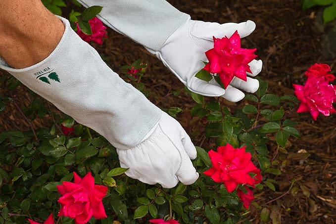 Leather Gardening Gloves by Fir Tree. Premium Goatskin Gloves With Cowhide Suede Gauntlet Sleeves. Perfect Rose Garden Gloves. XL - Men's and Women's Sizes. (See Size Chart Photo)