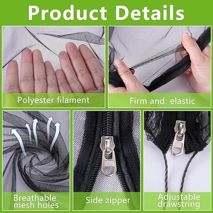 10.8 x 9.8 Ft Black Large Fruit Tree Netting with Zipper and Drawstring, Breathable Mesh Garden Bird Netting Plant Cover, Insect Bird Barrier Net Mesh for Protect Fruits Plants from Squirrel Bugs