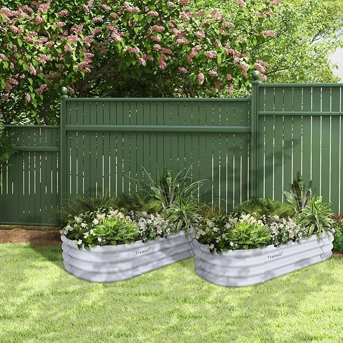 6 Pack 4x2x1ft Galvanized Raised Garden Bed Kit Oval Metal Ground Planter Box Outdoor Bottomless Planter Raised Beds for Vegetables Flowers Herbs Fruits, Gray
