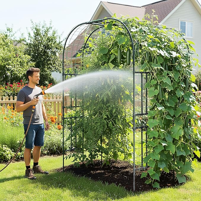 Aohanoi Garden Arch Trellis for Climbing Plants, 7.22 FT Tall Large Arbour Archway for Rose Vine Cucumber Vegetables, Wide Garden Arch for Lawn, Party, Ceremony Wedding Decoration.