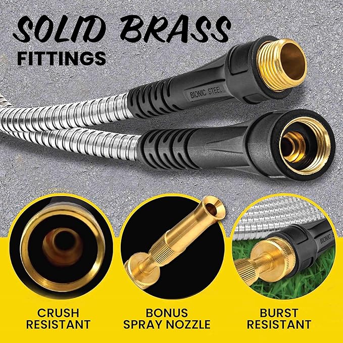 BIONIC STEEL 75ft Stainless Steel Garden Hose | Ultra Durable | Kink Free | With Brass Fittings | Pack of 2