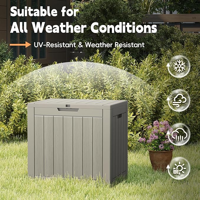 Outdoor Storage Box, Waterproof Deck Box, Outdoor Patio Storage Bin, Weatherproof (Grey, 31 Gallon)