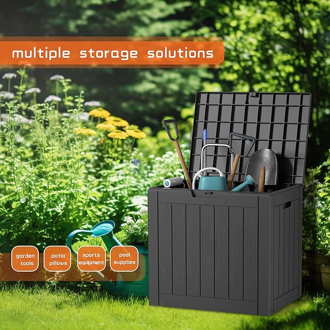 35 Gallon Outdoor Storage Box, Large Resin Deck Box for Patio Cushions, Garden Tools, Pool Accessories, Waterproof and Lockable Design, Storage Bench for Backyard & Deck(Black)